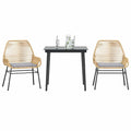 3-tlg. Garten-Essgruppe mit Kissen Braun Poly Rattan Glas