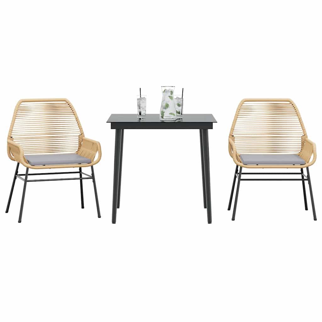 3-tlg. Garten-Essgruppe mit Kissen Braun Poly Rattan Glas