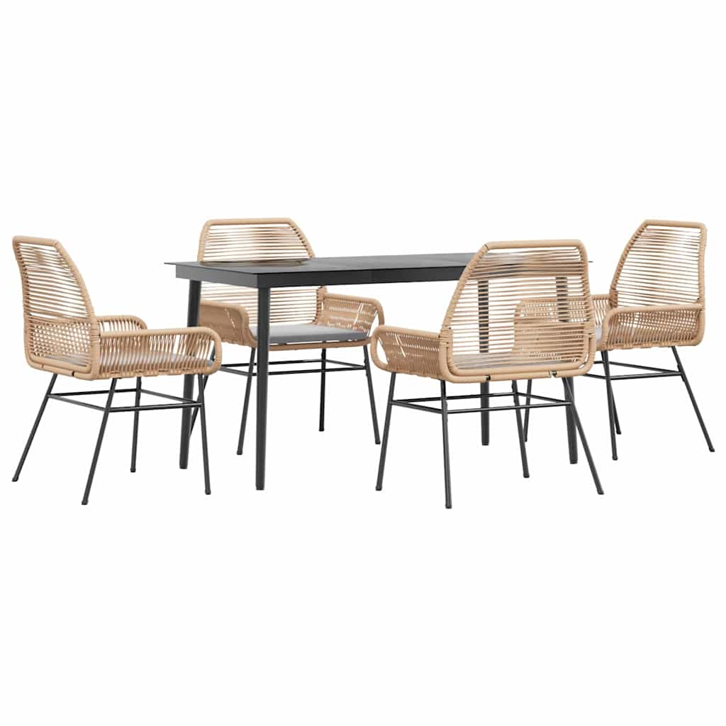 5-tlg. Garten-Essgruppe mit Kissen Braun Poly Rattan Glas