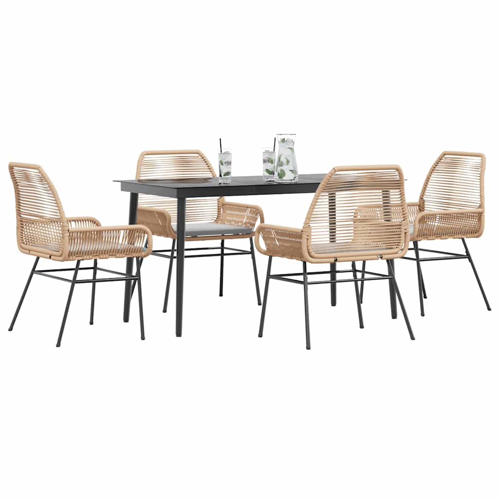 5-tlg. Garten-Essgruppe mit Kissen Braun Poly Rattan Glas