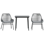 3-tlg. Garten-Essgruppe mit Kissen Grau Poly Rattan Glas
