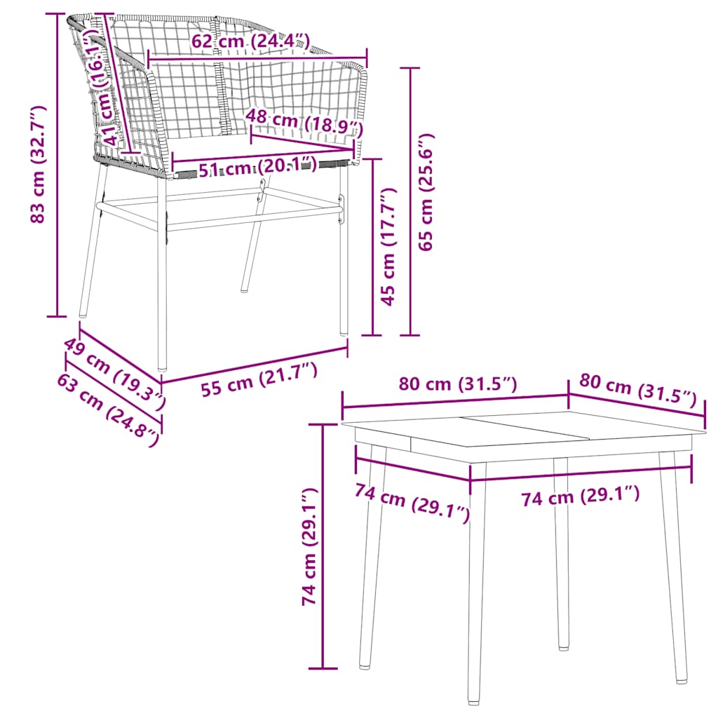 5-tlg. Garten-Essgruppe mit Kissen Schwarz Poly Rattan Glas