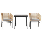 3-tlg. Garten-Essgruppe mit Kissen Braun Poly Rattan Glas