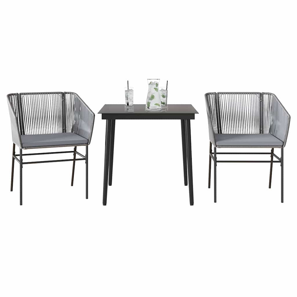 3-tlg. Garten-Essgruppe mit Kissen Grau Poly Rattan Glas