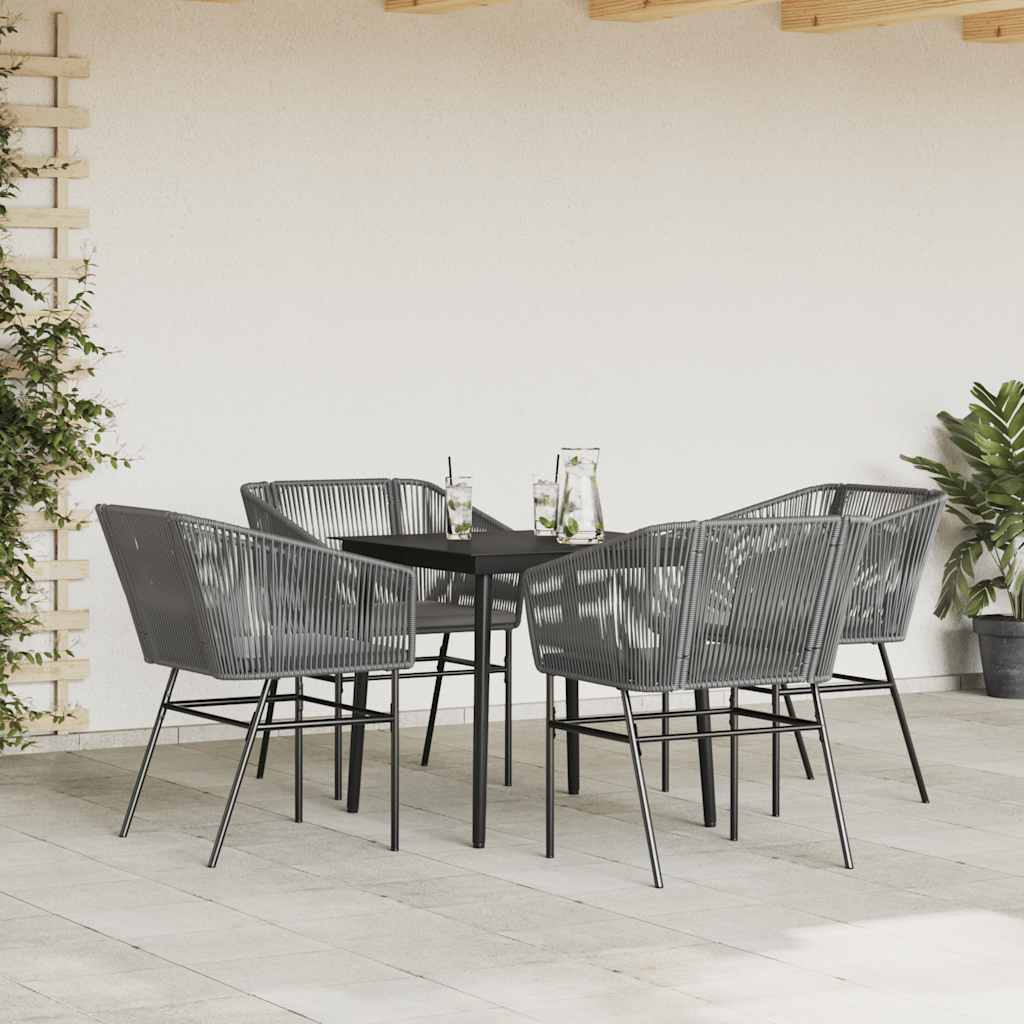 5-tlg. Garten-Essgruppe mit Kissen Grau Poly Rattan Glas