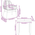 3-tlg. Garten-Essgruppe mit Kissen Schwarz Poly Rattan Glas