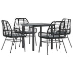 5-tlg. Garten-Essgruppe mit Kissen Schwarz Poly Rattan Glas