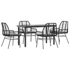 5-tlg. Garten-Essgruppe mit Kissen Schwarz Poly Rattan Glas