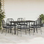 7-tlg. Garten-Essgruppe mit Kissen Schwarz Poly Rattan Glas