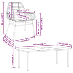 7-tlg. Garten-Essgruppe mit Kissen Schwarz Poly Rattan Glas