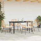 5-tlg. Garten-Essgruppe mit Kissen Braun Poly Rattan Glas