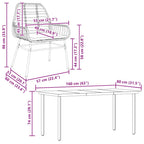 5-tlg. Garten-Essgruppe mit Kissen Braun Poly Rattan Glas