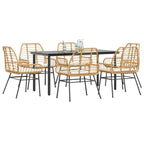 7-tlg. Garten-Essgruppe mit Kissen Braun Poly Rattan Glas