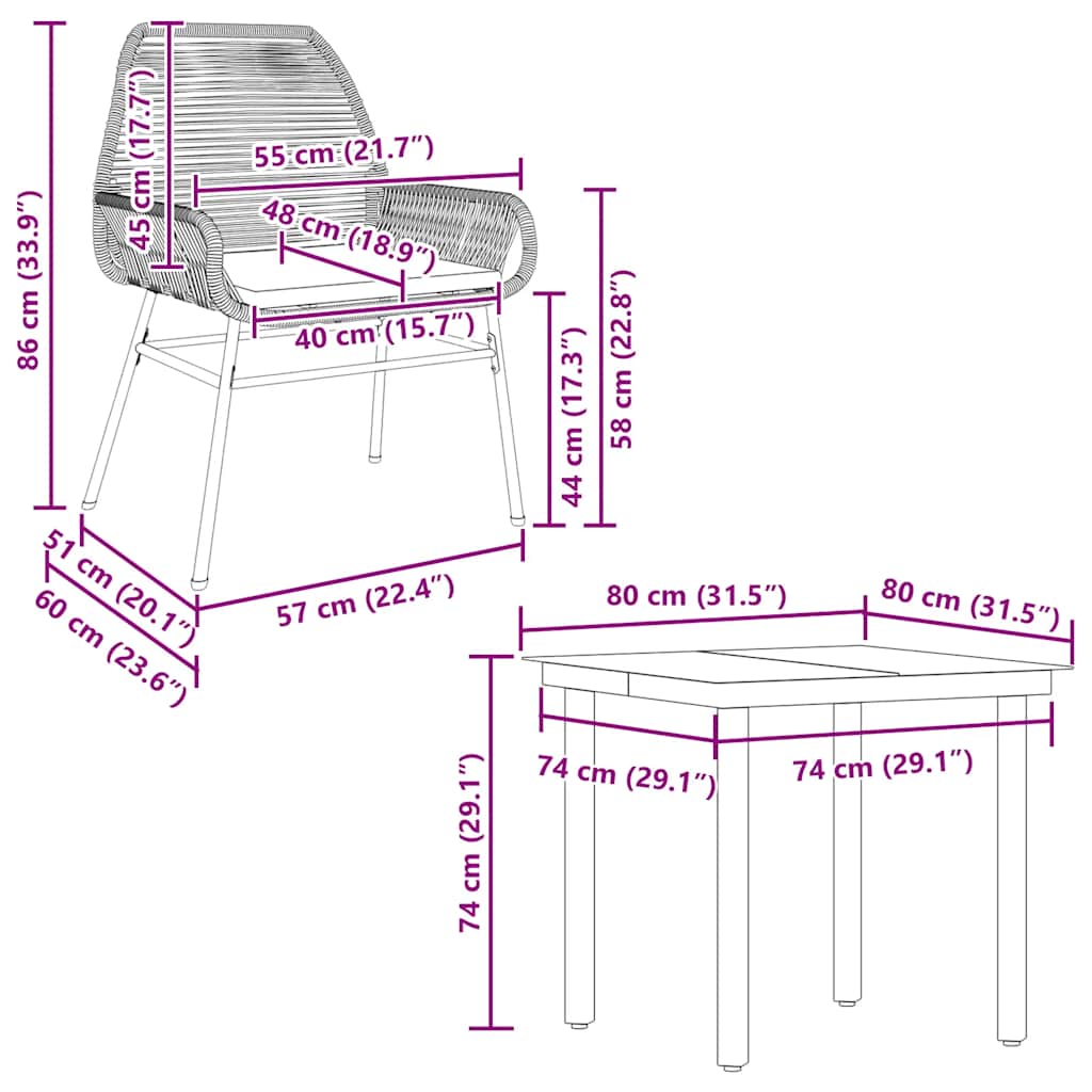 5-tlg. Garten-Essgruppe mit Kissen Schwarz Poly Rattan Glas
