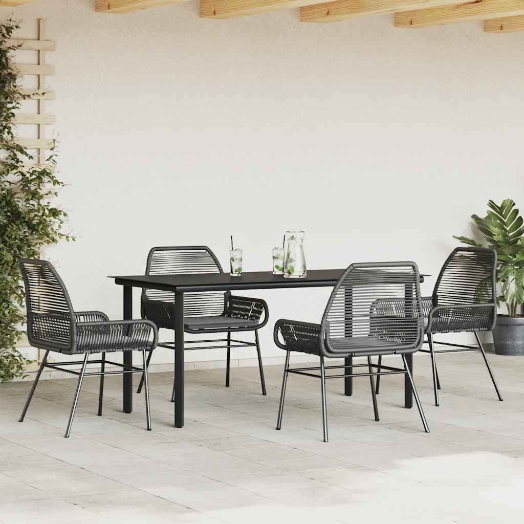 5-tlg. Garten-Essgruppe mit Kissen Schwarz Poly Rattan Glas