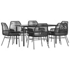 7-tlg. Garten-Essgruppe mit Kissen Schwarz Poly Rattan Glas