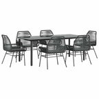7-tlg. Garten-Essgruppe mit Kissen Schwarz Poly Rattan Glas