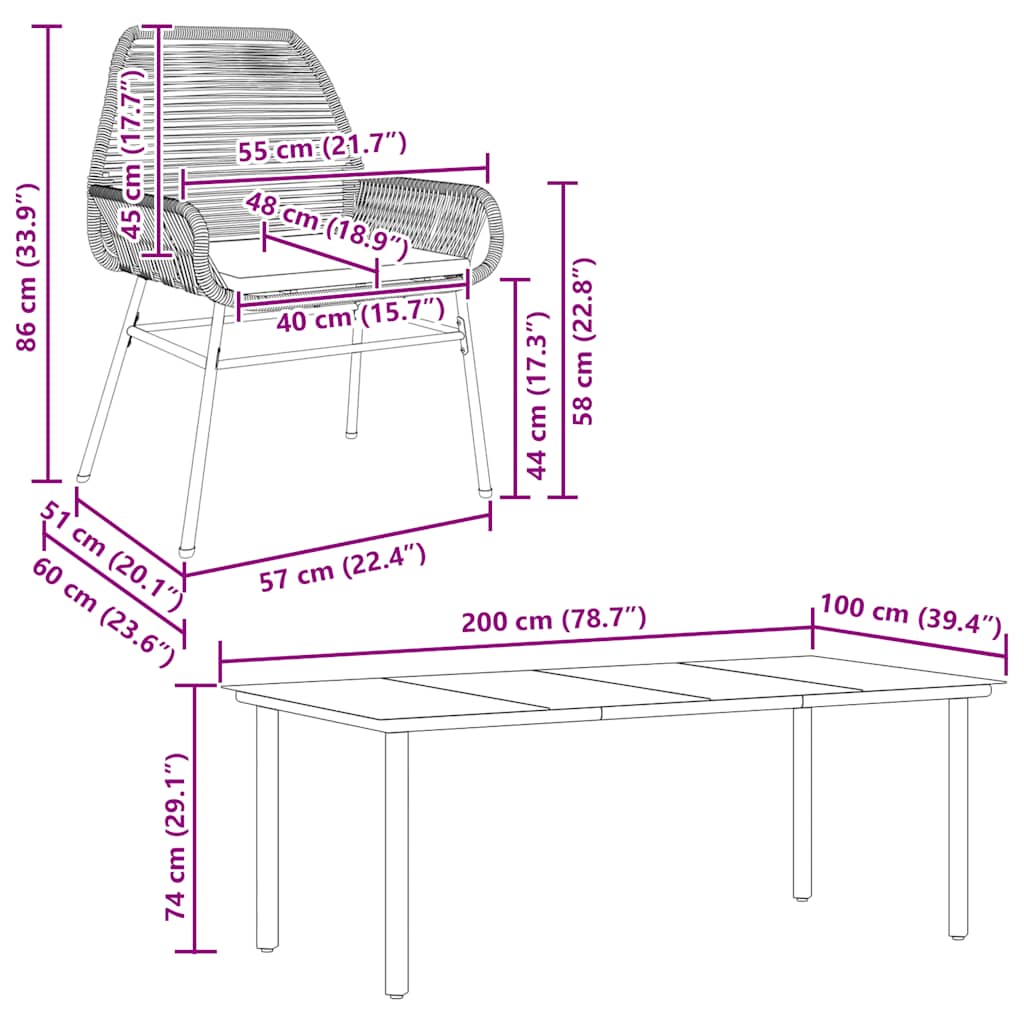 7-tlg. Garten-Essgruppe mit Kissen Schwarz Poly Rattan Glas