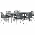 7-tlg. Garten-Essgruppe mit Kissen Schwarz Poly Rattan Glas