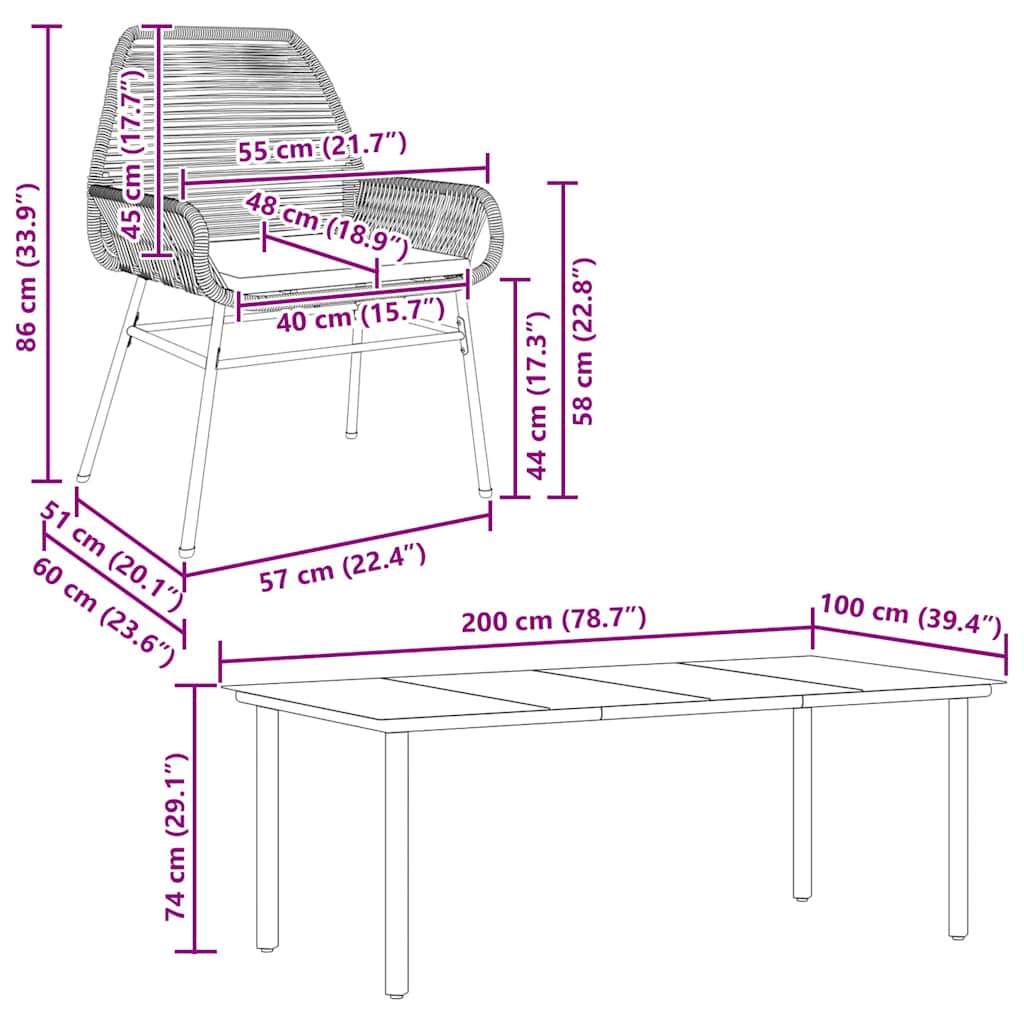 9-tlg. Garten-Essgruppe mit Kissen Schwarz Poly Rattan Glas