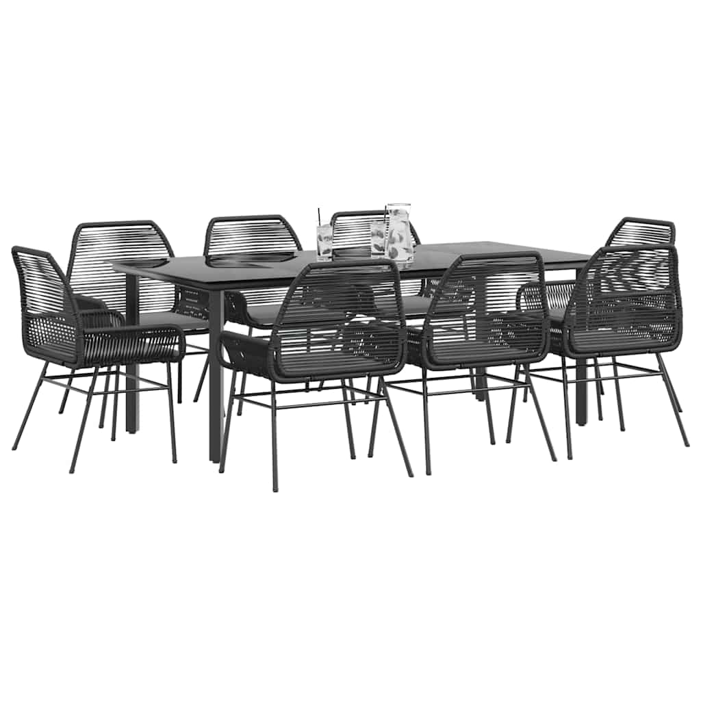 9-tlg. Garten-Essgruppe mit Kissen Schwarz Poly Rattan Glas