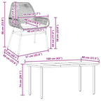 5-tlg. Garten-Essgruppe mit Kissen Braun Poly Rattan Glas