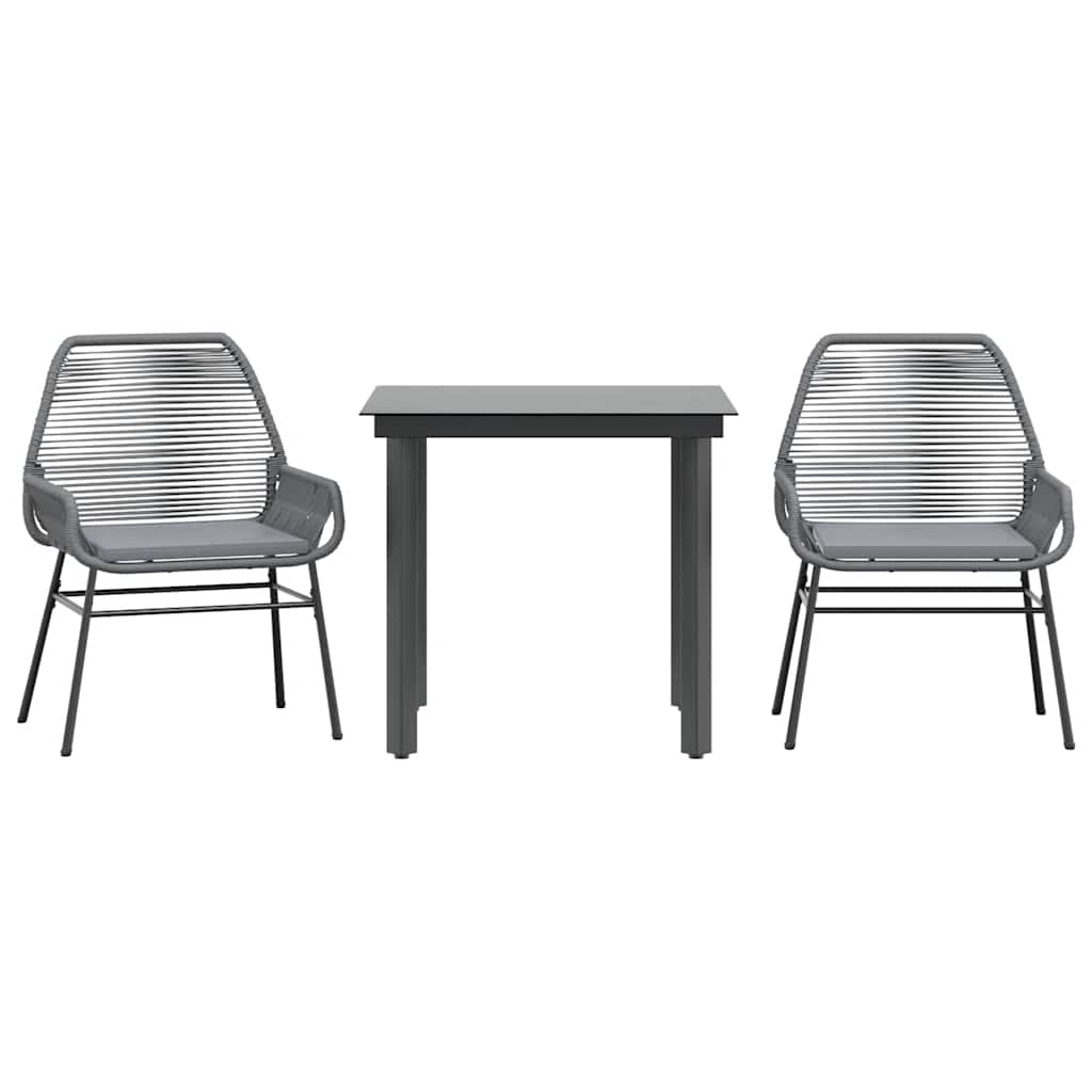 3-tlg. Garten-Essgruppe mit Kissen Grau Poly Rattan Glas