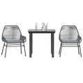 3-tlg. Garten-Essgruppe mit Kissen Grau Poly Rattan Glas