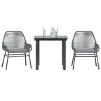 3-tlg. Garten-Essgruppe mit Kissen Grau Poly Rattan Glas
