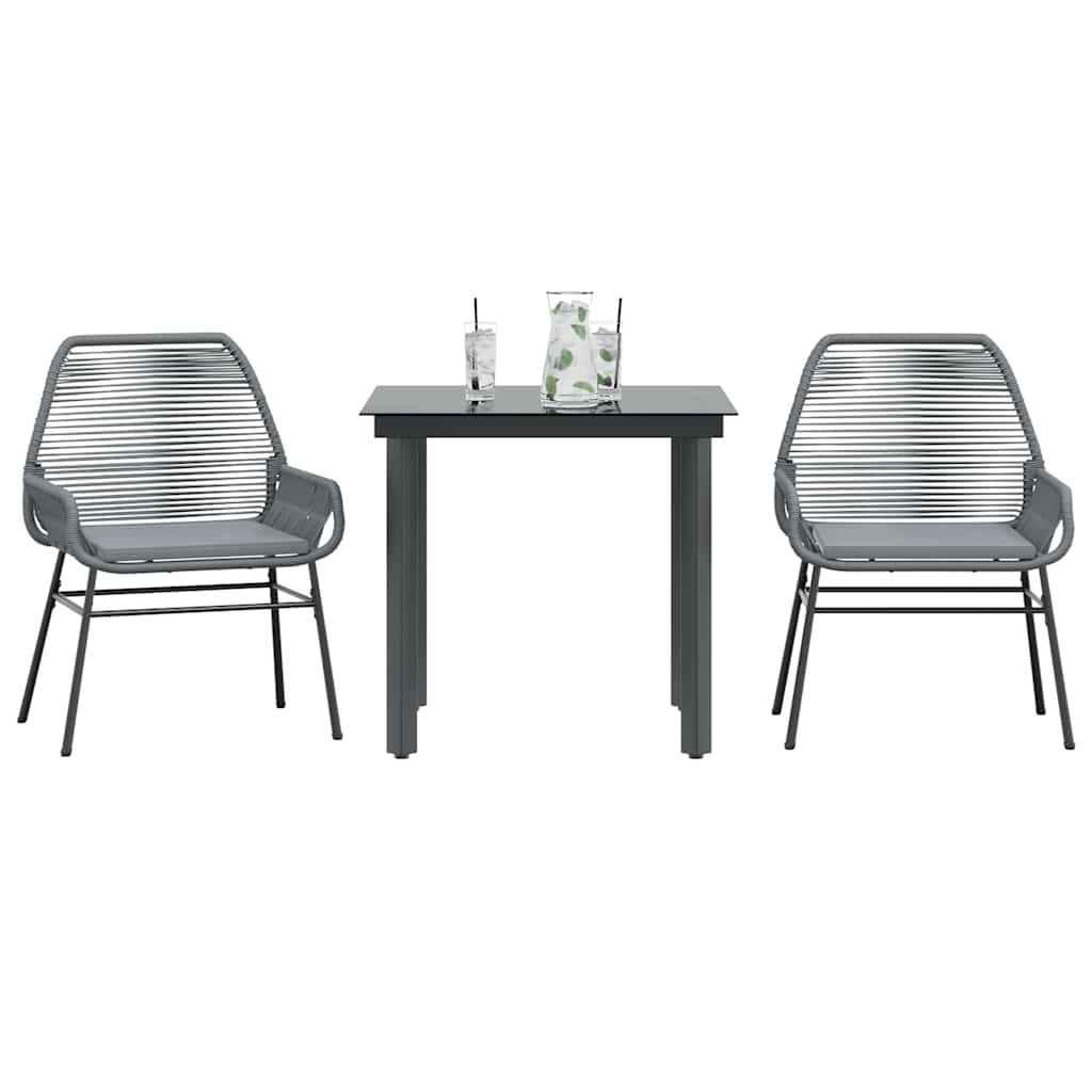 3-tlg. Garten-Essgruppe mit Kissen Grau Poly Rattan Glas
