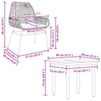 5-tlg. Garten-Essgruppe mit Kissen Grau Poly Rattan Glas