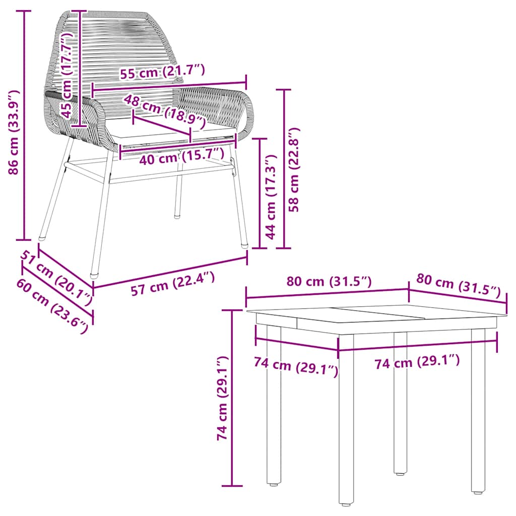 5-tlg. Garten-Essgruppe mit Kissen Grau Poly Rattan Glas