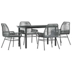 5-tlg. Garten-Essgruppe mit Kissen Grau Poly Rattan Glas
