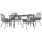 5-tlg. Garten-Essgruppe mit Kissen Grau Poly Rattan Glas