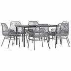 7-tlg. Garten-Essgruppe mit Kissen Grau Poly Rattan Glas