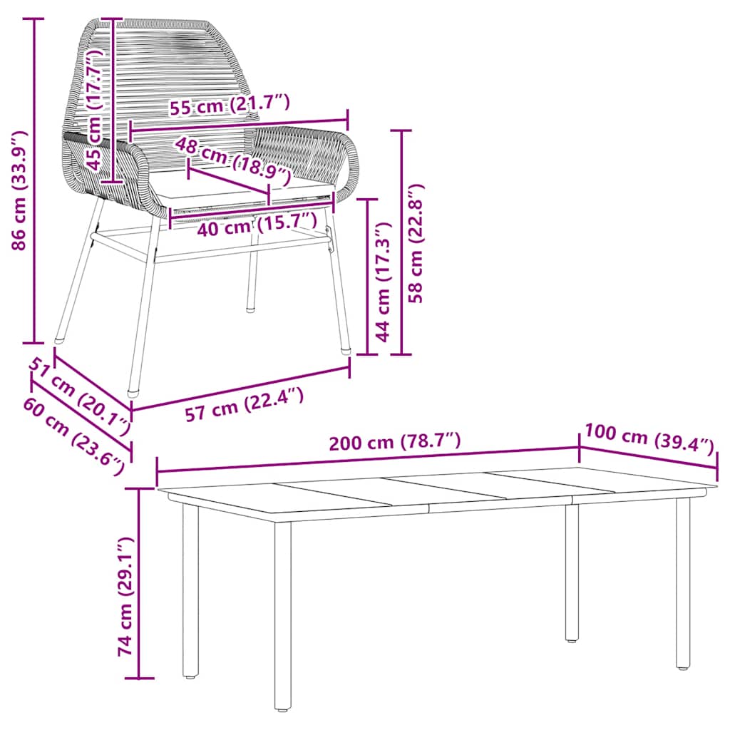 7-tlg. Garten-Essgruppe mit Kissen Grau Poly Rattan Glas