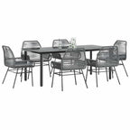 7-tlg. Garten-Essgruppe mit Kissen Grau Poly Rattan Glas