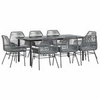 9-tlg. Garten-Essgruppe mit Kissen Grau Poly Rattan Glas