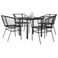5-teiliges Garten-Esszimmerset aus schwarzem Polyrattanglas