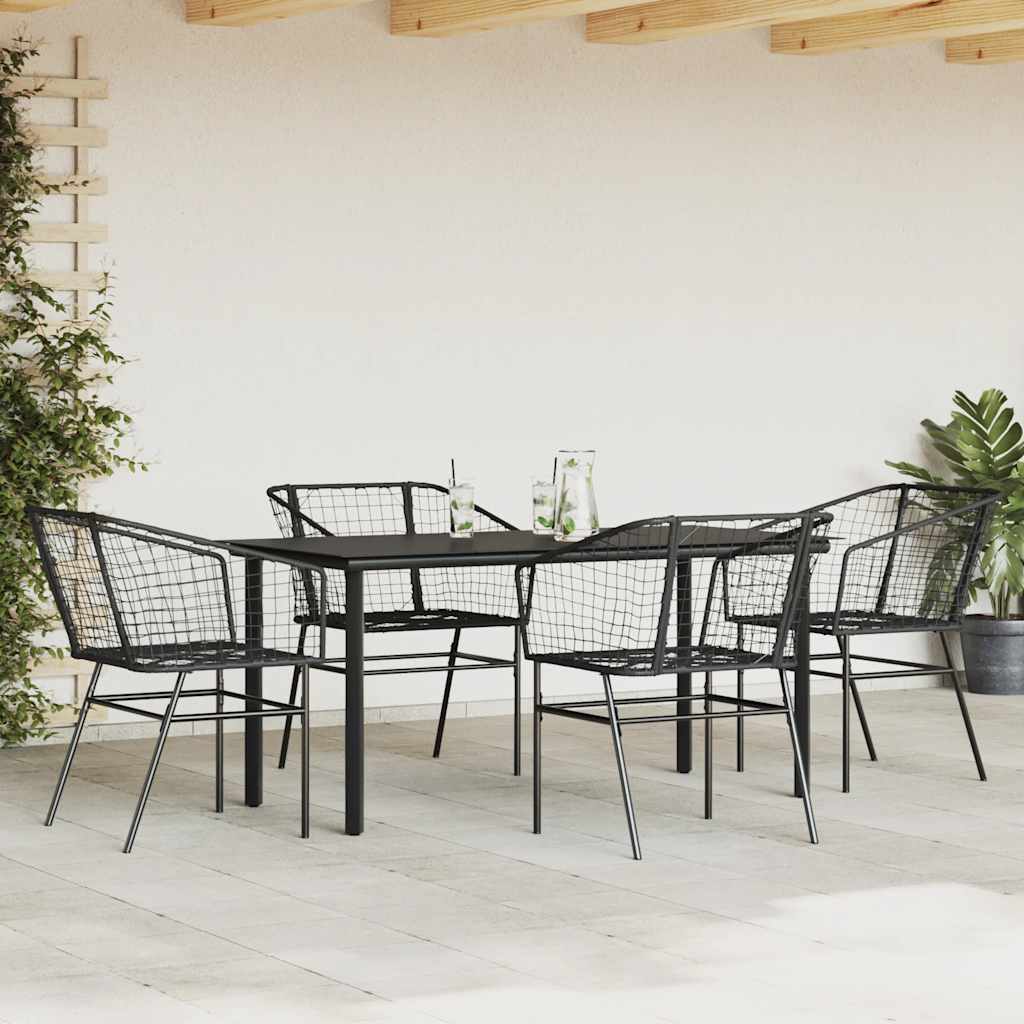 5-teiliges Garten-Esszimmerset aus schwarzem Polyrattanglas