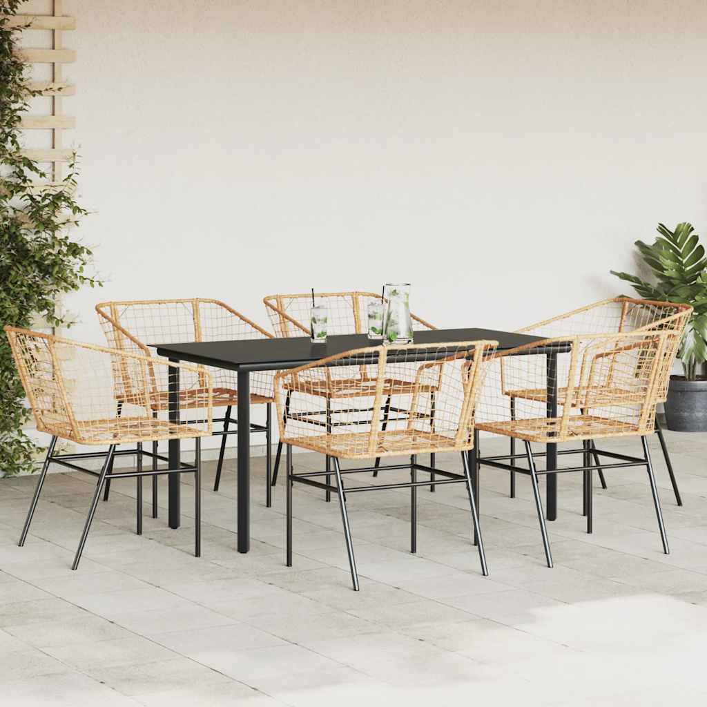 7-teiliges Garten-Esszimmerset Braunes Polyrattanglas