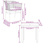 3-tlg. Garten-Essgruppe mit Kissen Schwarz Poly Rattan Glas