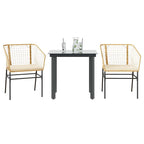3-tlg. Garten-Essgruppe mit Kissen Braun Poly Rattan Glas