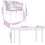 5-tlg. Garten-Essgruppe mit Kissen Braun Poly Rattan Glas