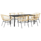 7-tlg. Garten-Essgruppe mit Kissen Braun Poly Rattan Glas