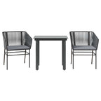 3-tlg. Garten-Essgruppe mit Kissen Schwarz Poly Rattan Glas