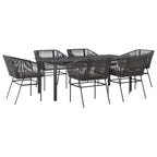 7-tlg. Garten-Essgruppe mit Kissen Schwarz Poly Rattan Glas