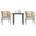 3-tlg. Garten-Essgruppe mit Kissen Braun Poly Rattan Glas