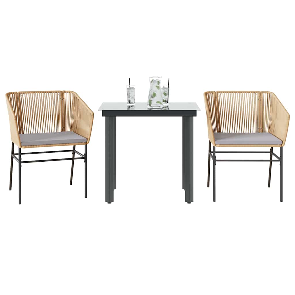 3-tlg. Garten-Essgruppe mit Kissen Braun Poly Rattan Glas