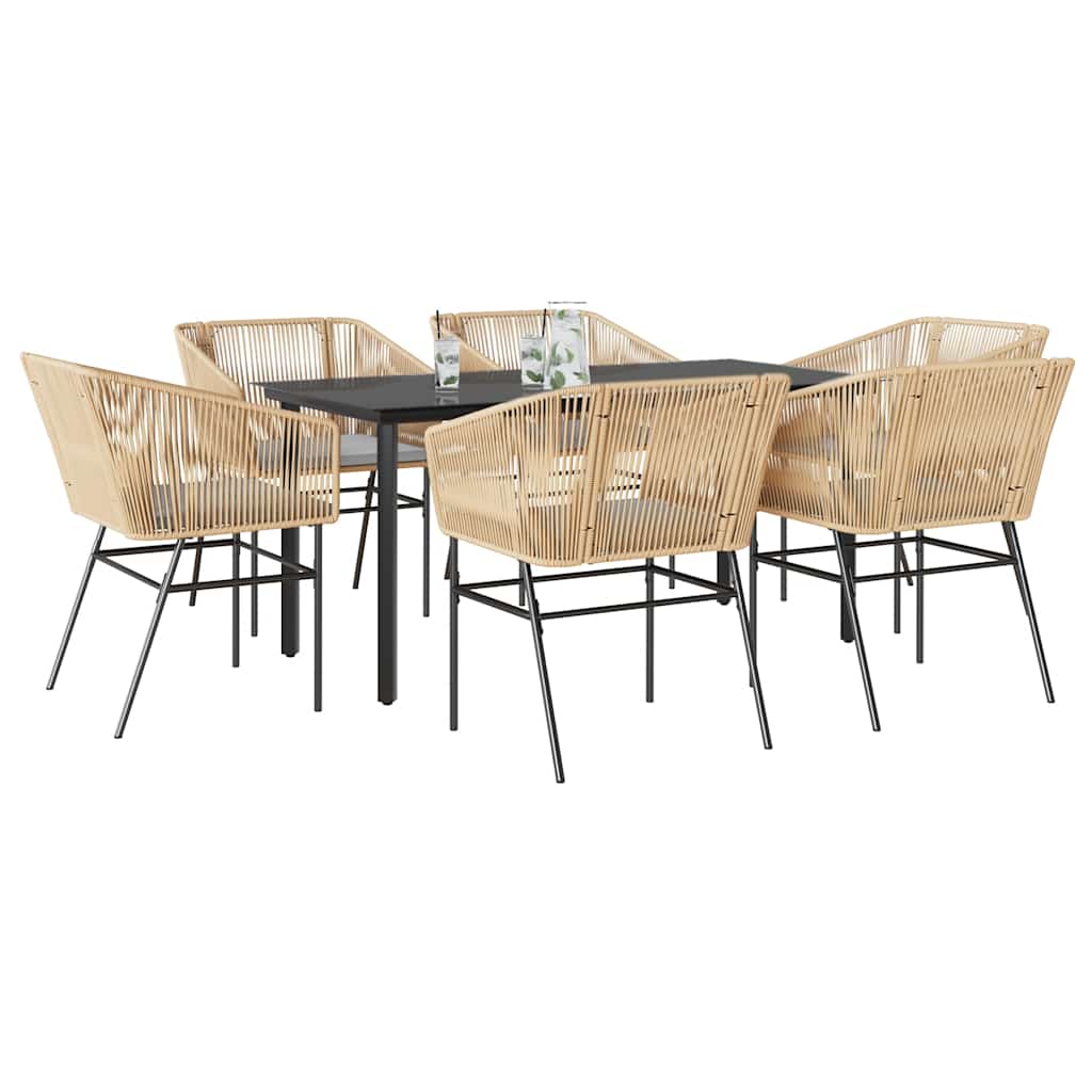 7-tlg. Garten-Essgruppe mit Kissen Braun Poly Rattan Glas